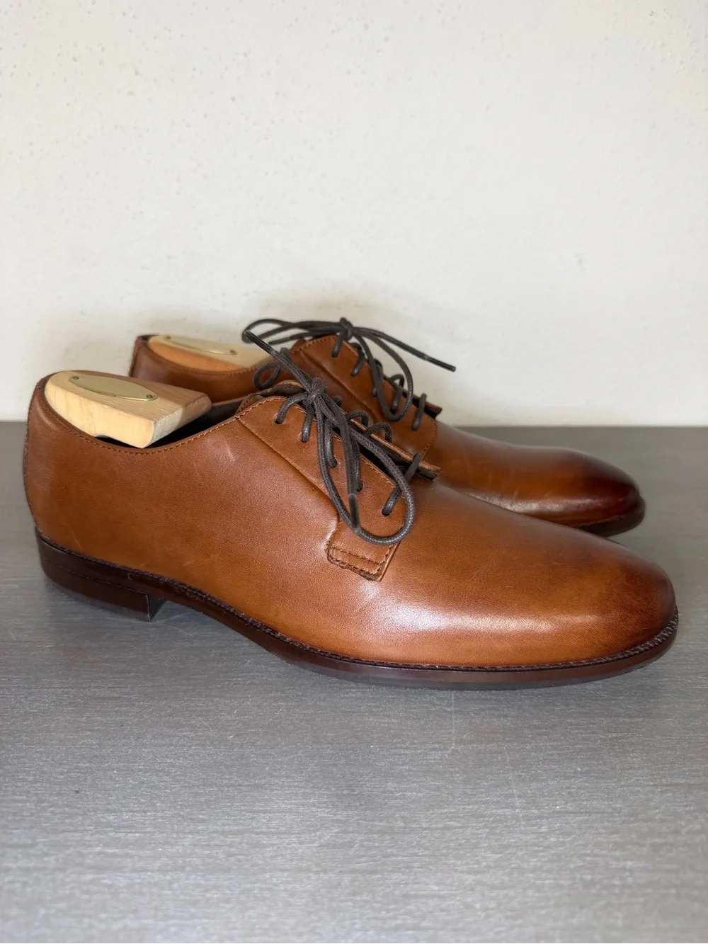 Cole Haan Sawyer Men’s Plain Toe Oxfords British Tan Leather Shoes 8.5 M